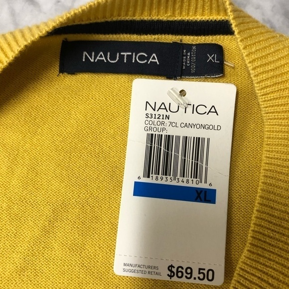 Nautica Mens V Neck Yellow Sweater Light Weight Size XL NWT - Picture 3 of 6